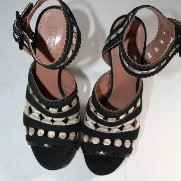 Alaia Paris Black Cut Out Ankle Strap Heels Platform Sandals 40 - Picture 3 of 6